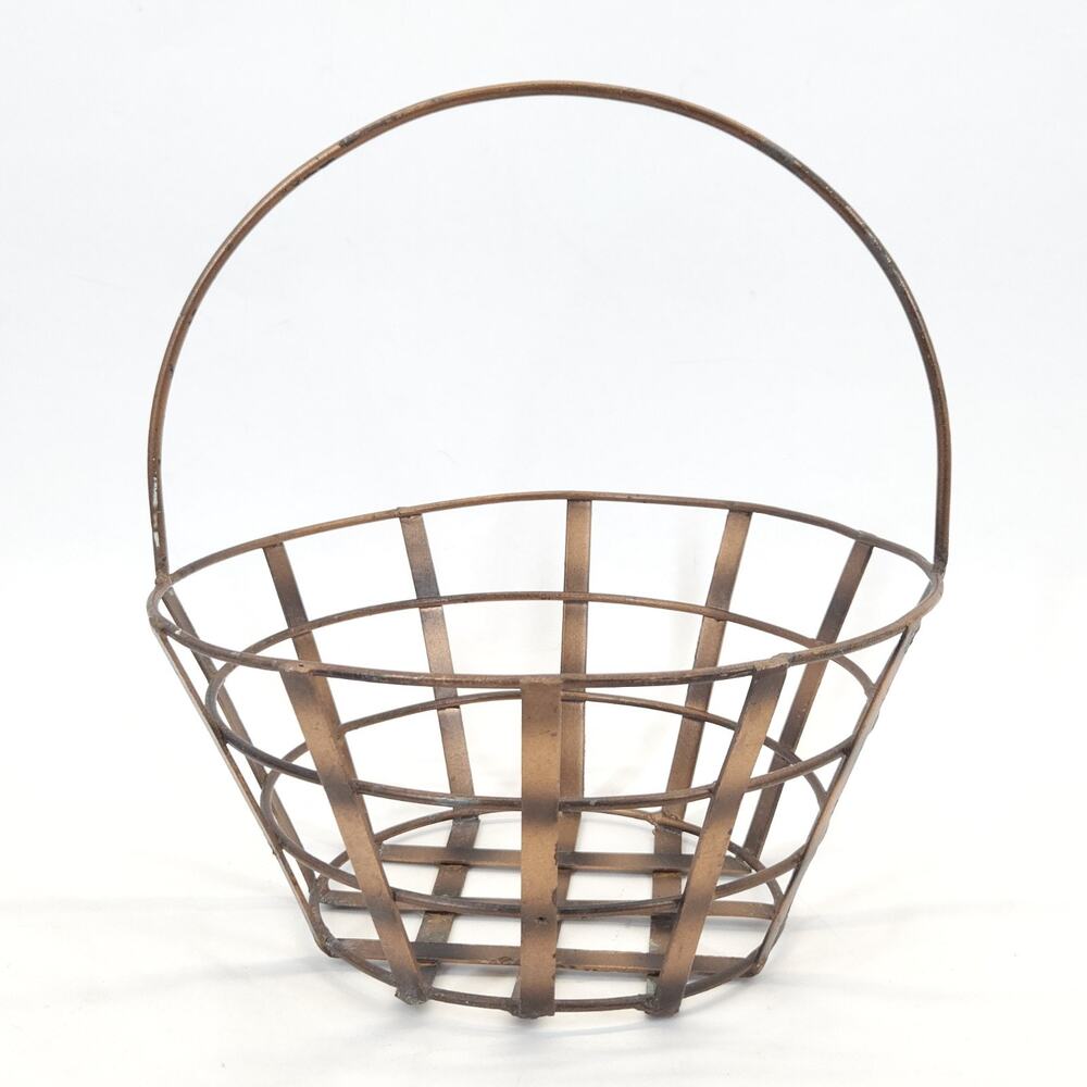 Vintage Round Copper Finish Metal Wire Basket Planter Florist Garden Rustic 10"H